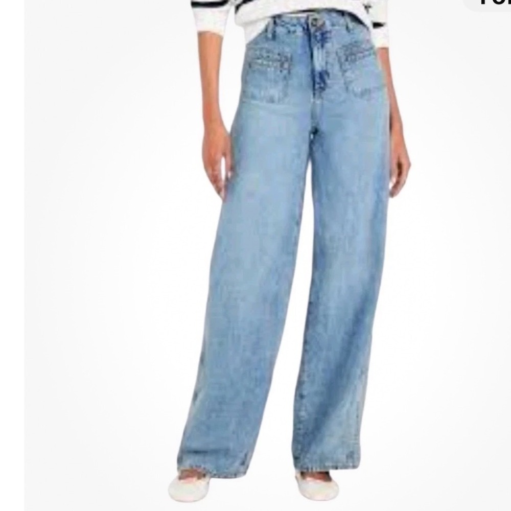 Old Navy Baggy Wide Leg Jeans Womens 16  Drapey Denim Y2K High Rise Patch Pocket - Picture 2 of 12